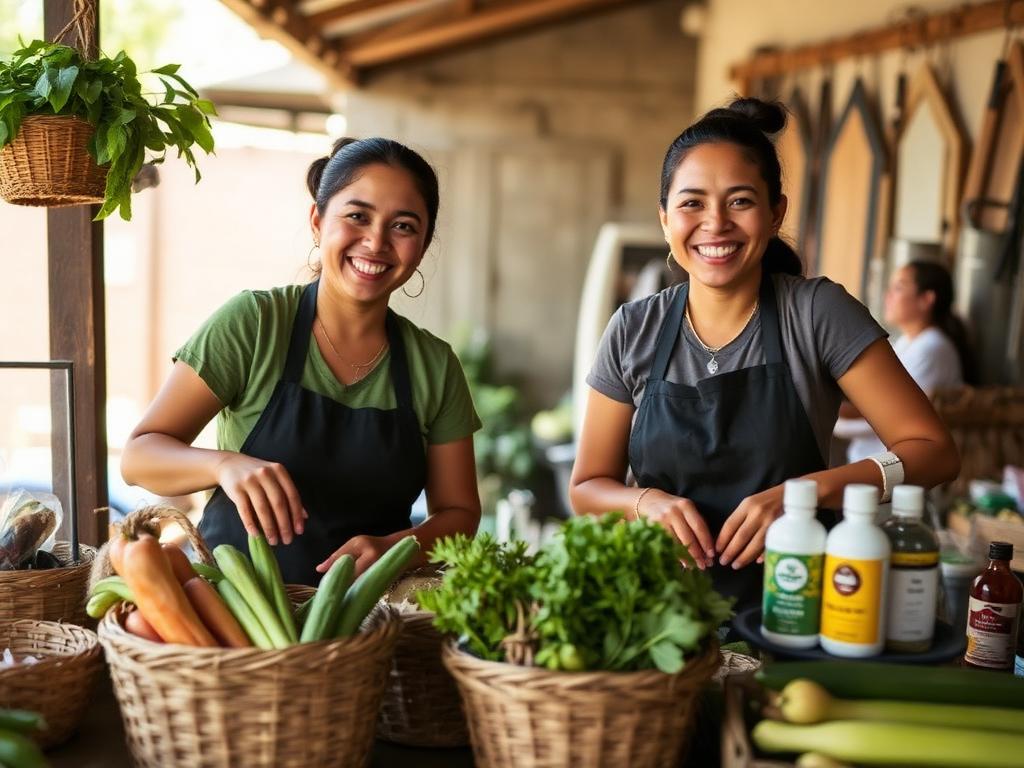 Emprendedores ecuatorianos de Terra Viva Market con productos naturales